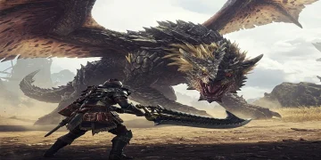 A hunter faces a powerful monster in Monster Hunter Wilds.
