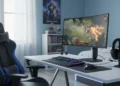 21:9 Alienware AW3425DWM curved monitor in sunlit gaming setup.