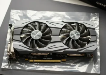 Gigabyte RTX 5060 WINDFORCE graphics card on anti-static bag