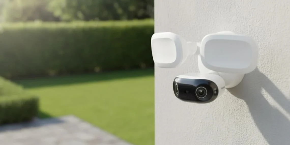 Reolink Elite Floodlight WiFi camera mounted on modern home exterior