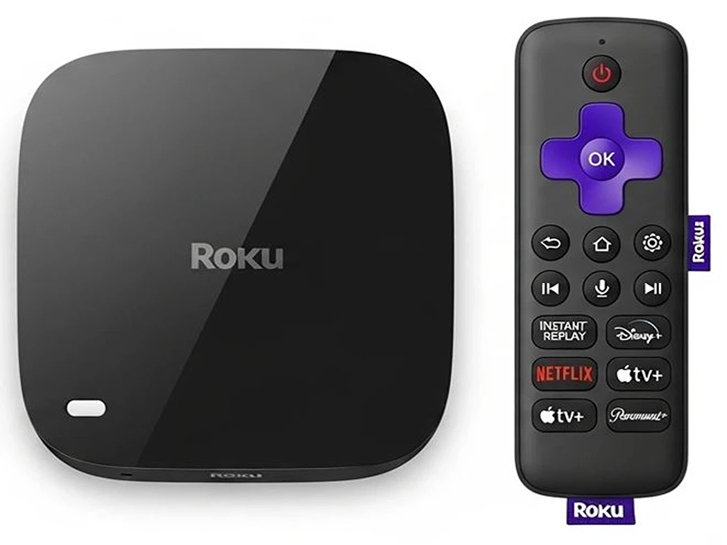 Roku Ultra streaming player and voice remote pro top view